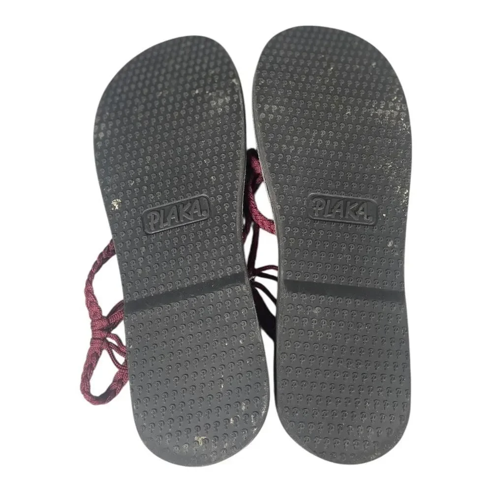 Plaka Women’s Palm Leaf Burgundy Boho Flat Strap Sandals Size-10 - Picture 5 of 8